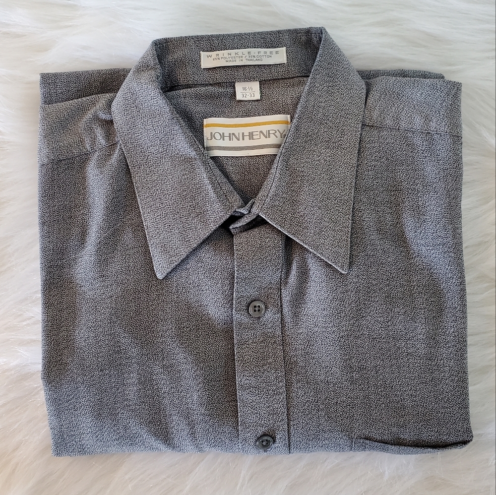 JOHN HENRY - WRINKLE FREE MEN'S SHIRT - LARGE- 16 1/2 (32/33) SMOKEY GRAY